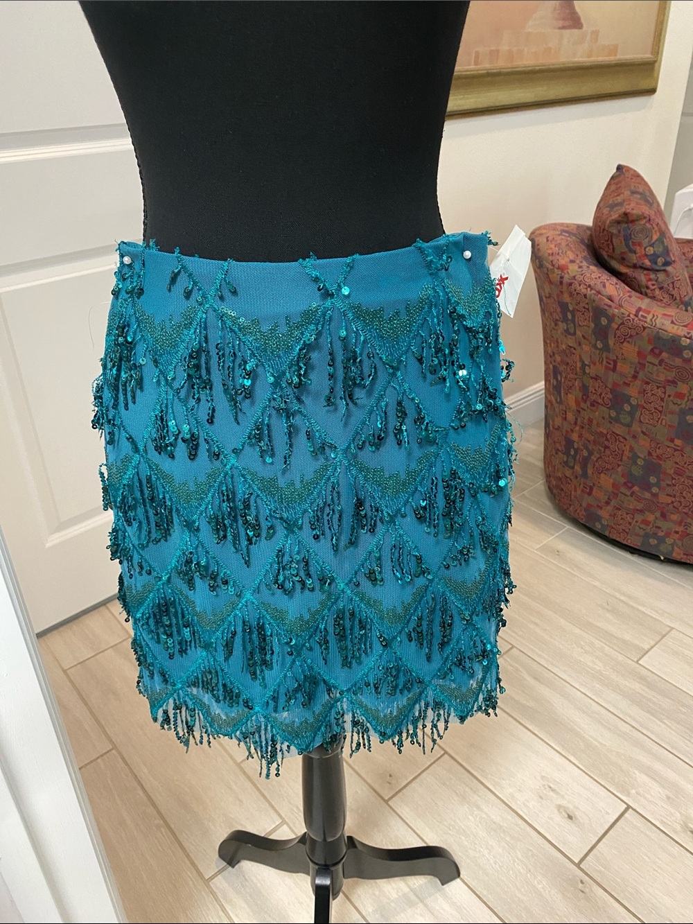 Sincerely Jules Teal Beaded Fringe Mini Skirt